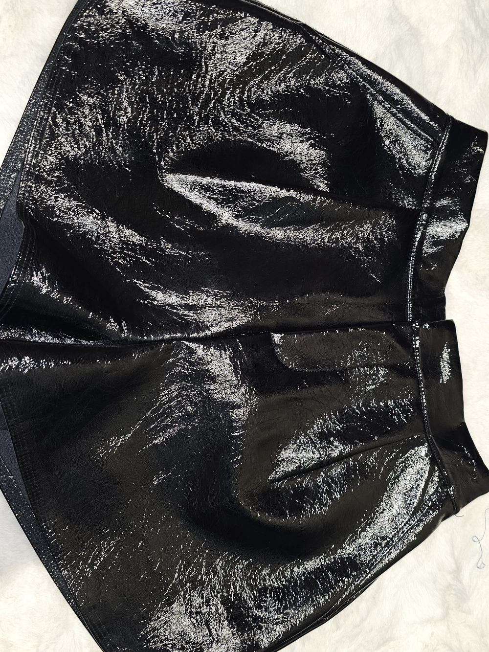 Grey Lab Black Faux Leather Shorts High Shine Coated Elastic Waist XS
